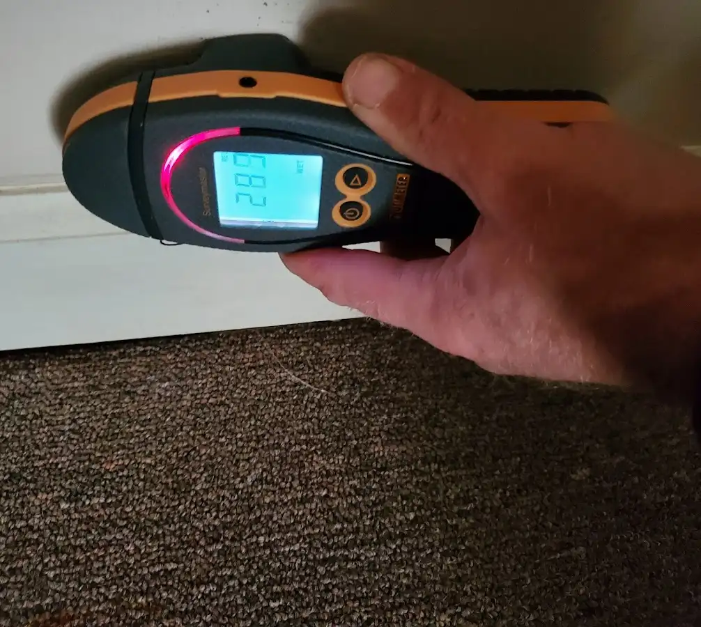 Moisture detection at baseboard during Storm Damage Restoration in Sturgeon Bay